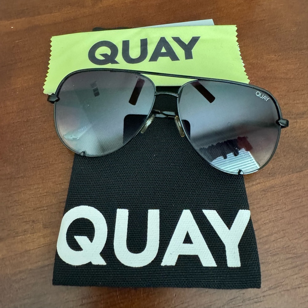 Quay Australia Black Logo Temple Sunglasses